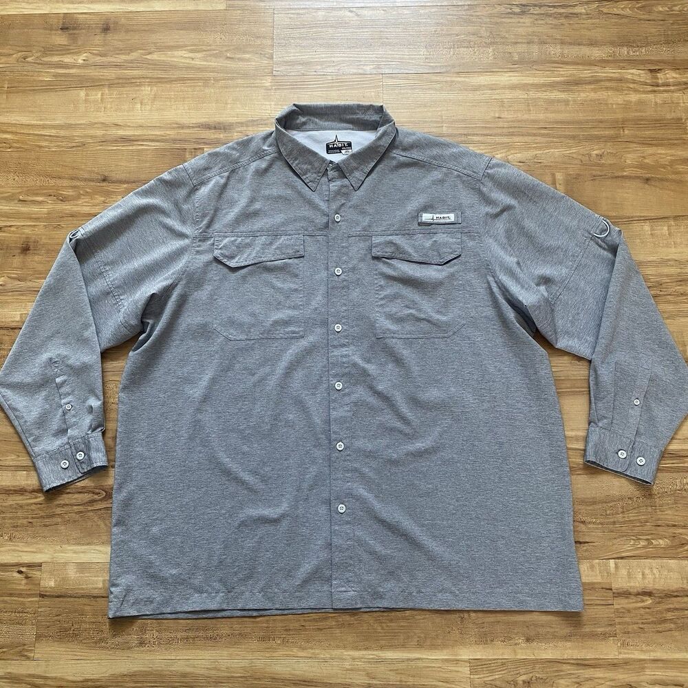 Habit Mens 2XL Heathered Gray Fishing UPF 40+ Vented Outdoor Camping Hike Shirt
